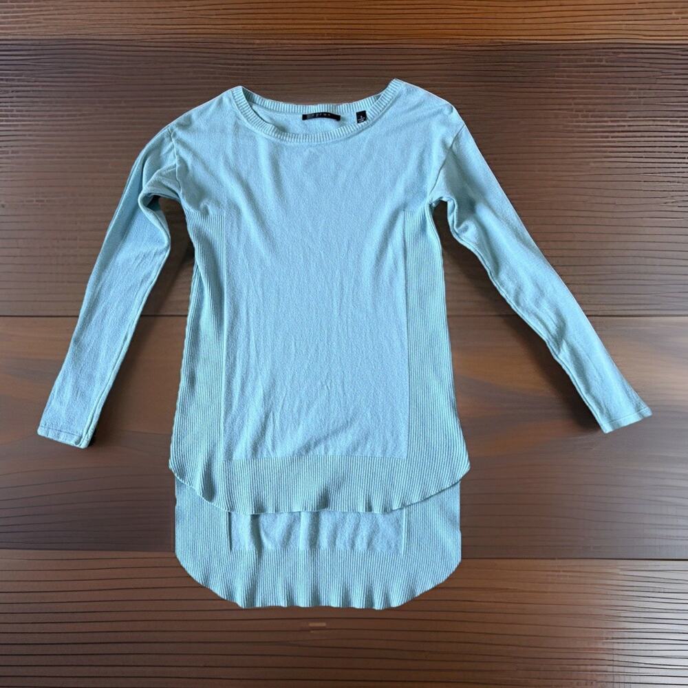 Cyrus Sz S Aqua Blue Tunic Sweater Quiet Luxury Coastal Capsule Soft Knit Top